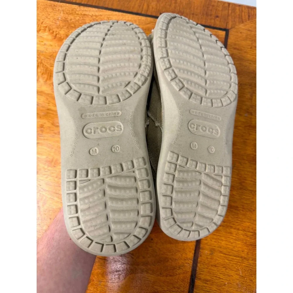 Crocs Santa Cruz Mens Khaki Tan Canvas Slip On Loafers Size 10 M 10128
